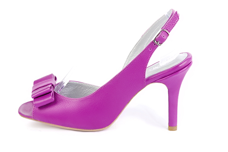 Mauve purple women's slingback sandals. Round toe. High slim heel. Profile view - Florence KOOIJMAN